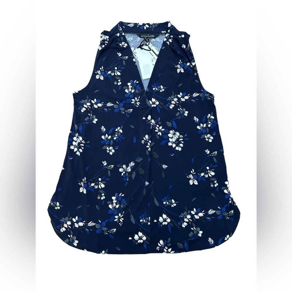 41 Hawthorn Stitch Fix Navy Floral Print Sleeveless VNeck Knit Blouse NWT Sz XSP